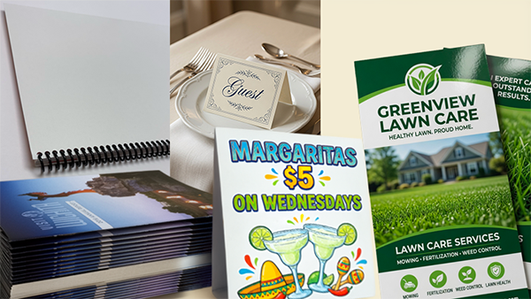 Spiral bound books,table-tents and laminated rack cards